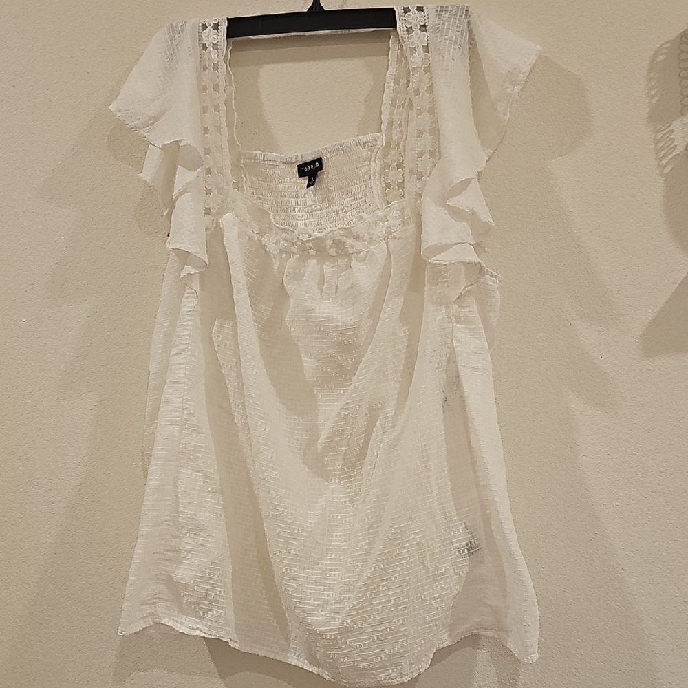 Torrid Cream Ruffle Sleeve Blouse